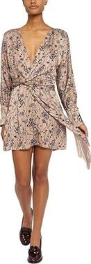 Joie Ronnie Mini Dress Natural Rose Floral Wrap Long Sleeve Size 4